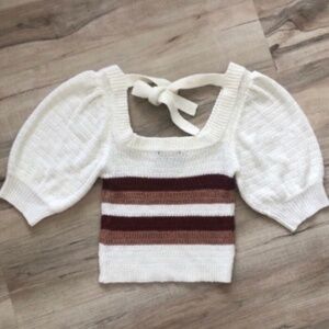 MINKPINK White and Brown Striped Blouse
